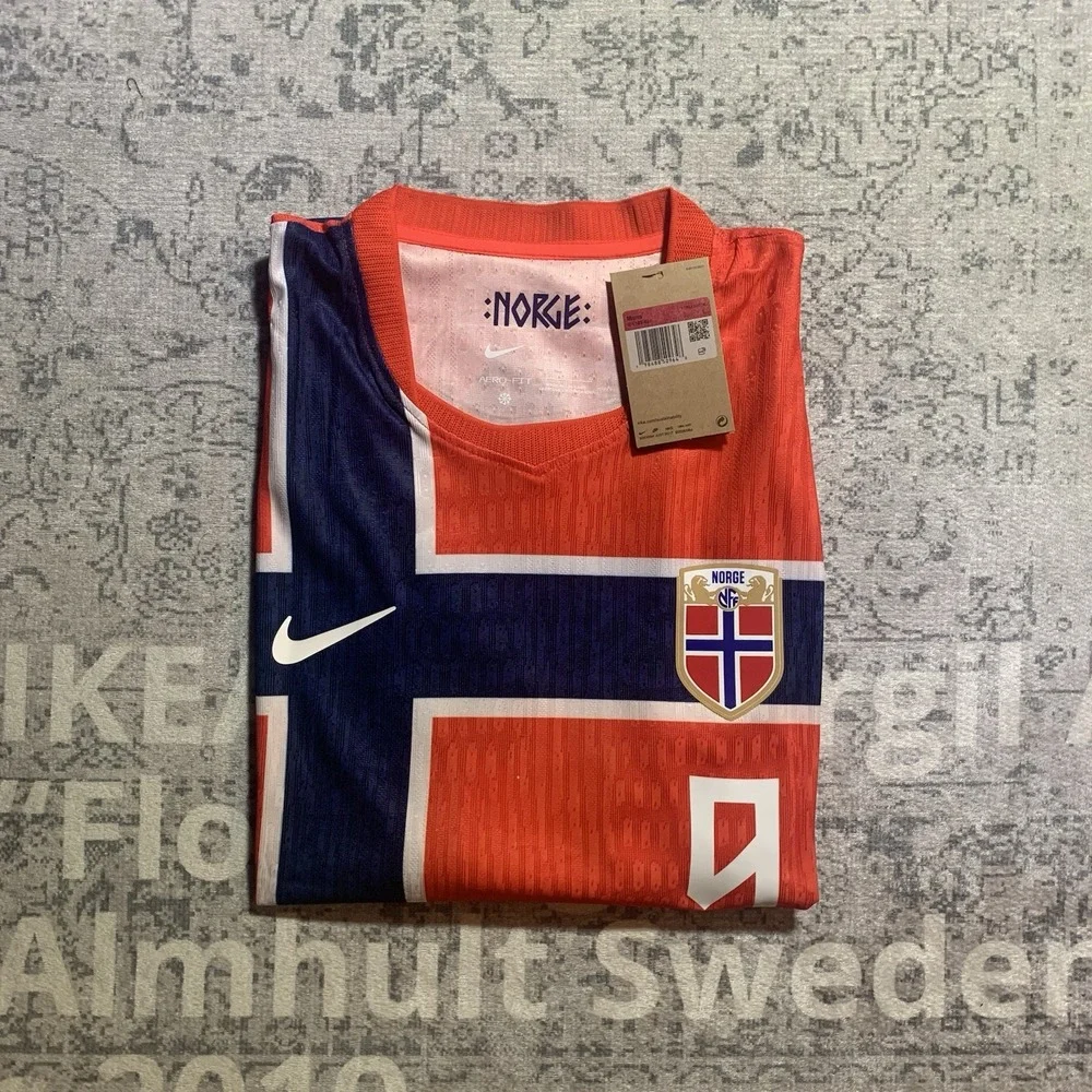 Norway National Team Braut Haaland #9 Soccer Jersey Red/Blue Men Size Large NWT